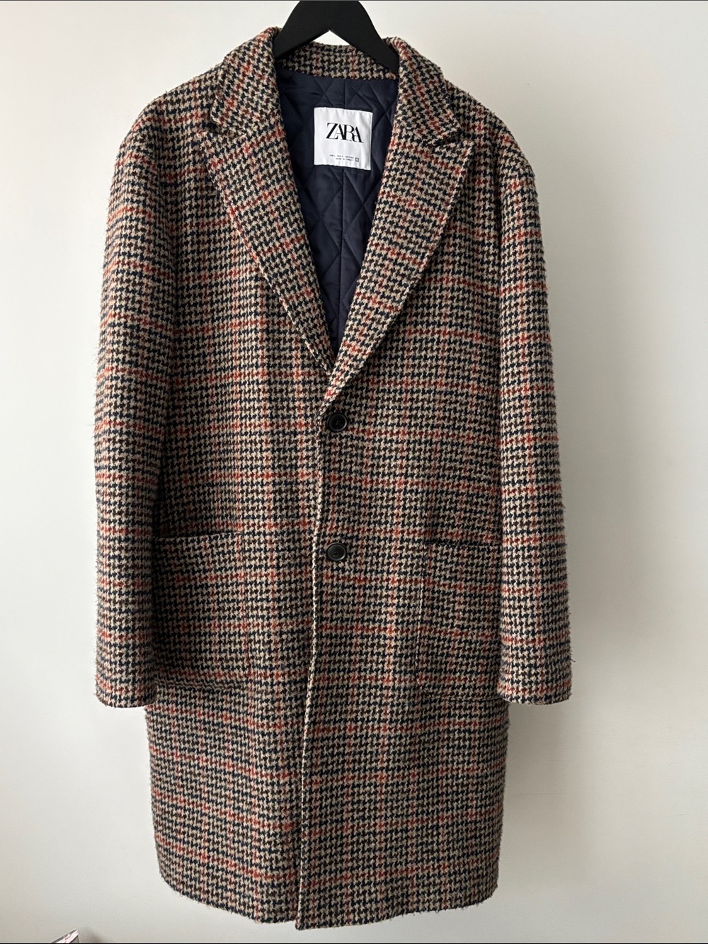 Zara Wool-Blend Houndstooth Coat — Men’s L